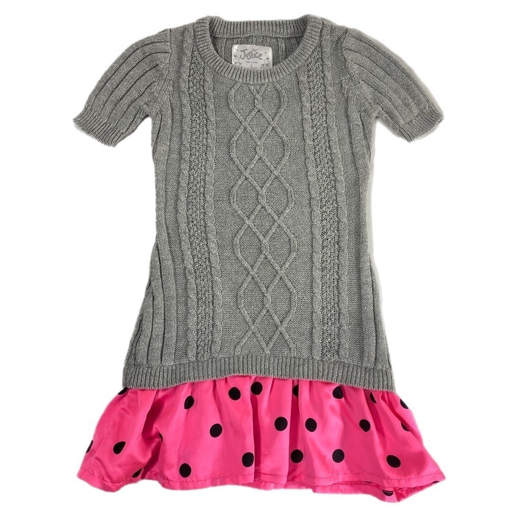 Justice Girls Drop Waist Polka Drop Ruffle Sweater Dress